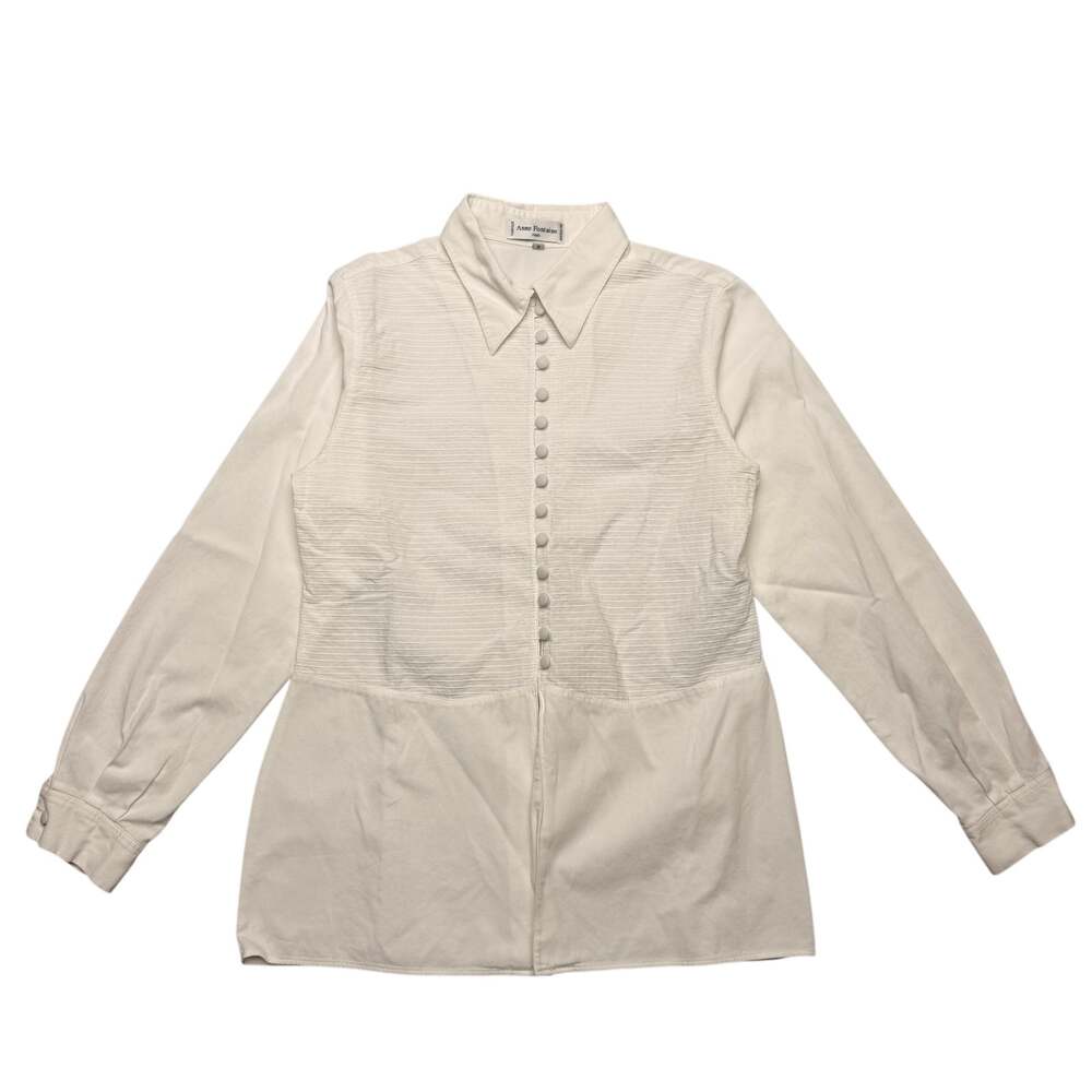 Anne Fontaine Lisa Plisse Tuxedo Blouse Women's 2 Minimalist Academia